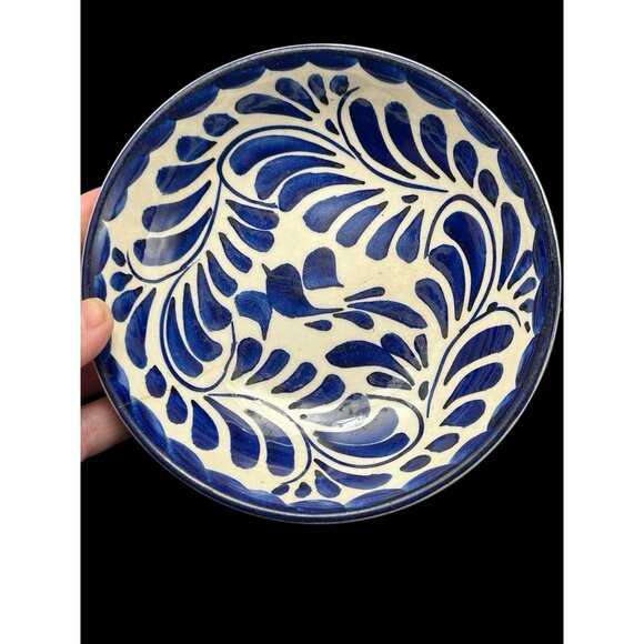 Anfora Puebla Blue 6" Sauce Bowls Hand Painted Mexico Collect Early Vintage Bird - Picture 5 of 8